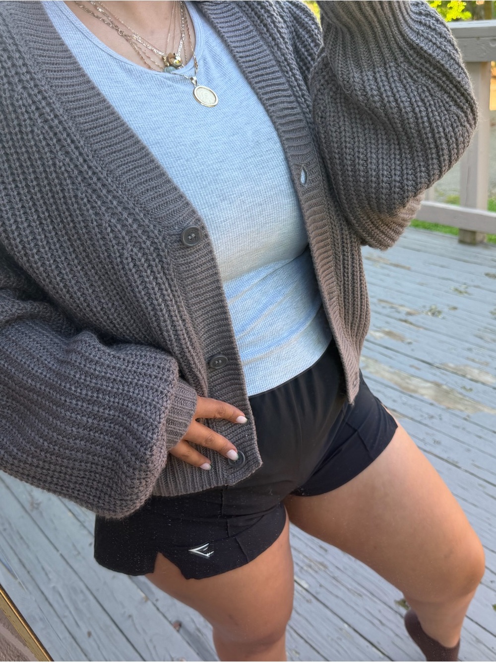 H&M Taupe Ribbed Button-Front Cardigan - Picture 2 of 8